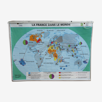 Carte scolaire vintage MDI La France en Europe et dans le monde