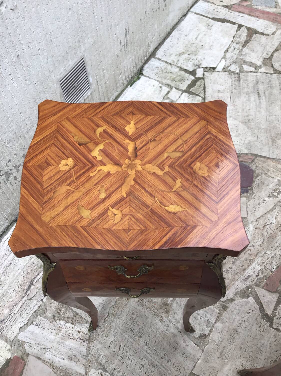 Pair of Louis XV style marquetry bedside tables