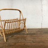 Vintage vinyl magazine door in rattan and bamboo 1950
