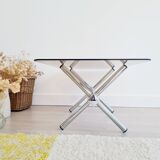 Table design basse chrome et verre années 70