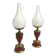 Pair of Red Varnished Metal, Brass and Glass Table Lamps, Italy