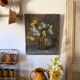Oil on canvas, bouquet of yellow and blue flowers, mid-20th century.