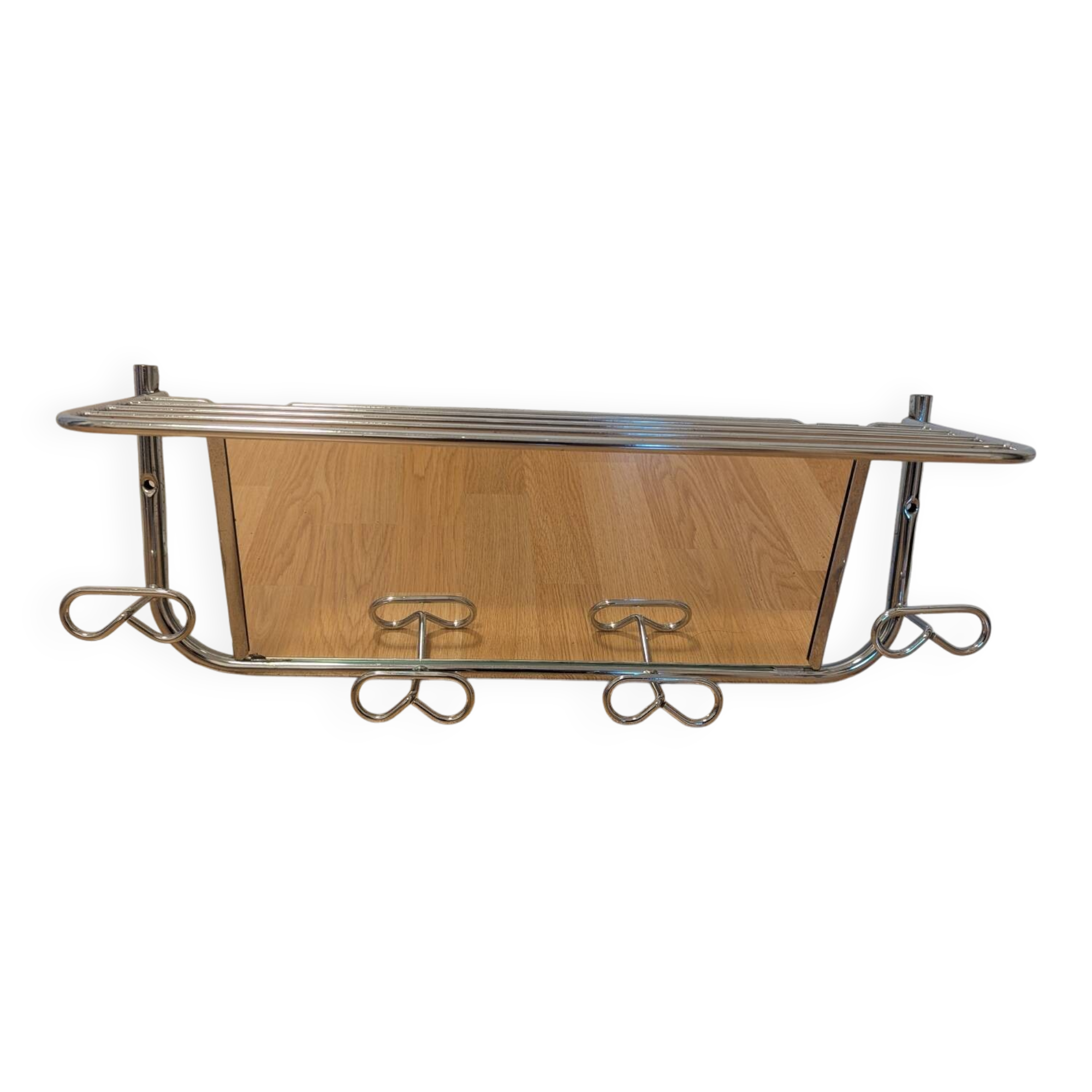 Coat rack with 4 hooks, mirror, chrome metal