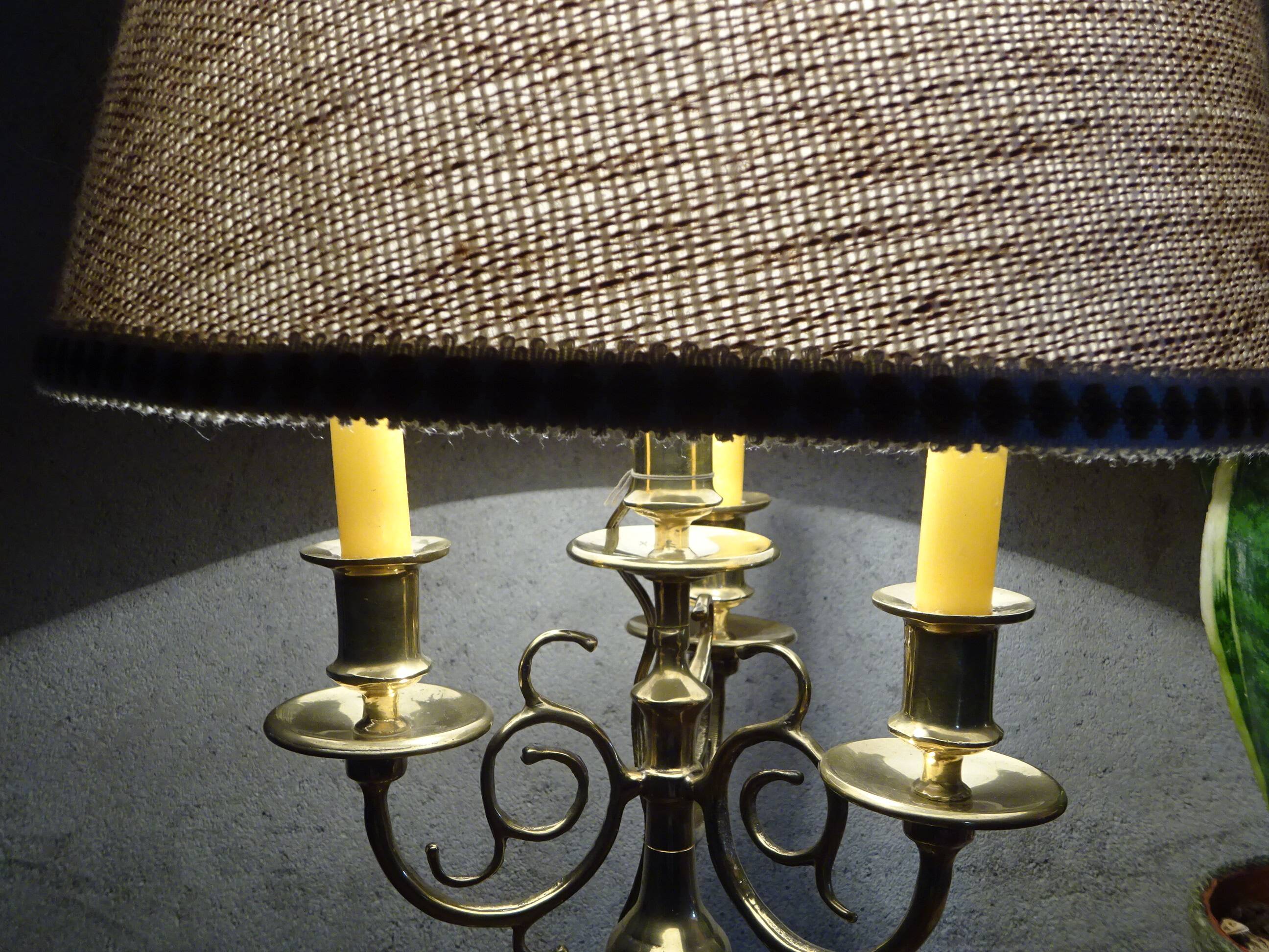 Copper candlesticks adapted as bedside lamps, the pair.