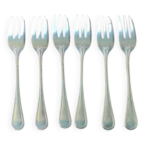 6 anciennes fourchettes couverts à huîtres métal argenté orfèvrerie Apollo