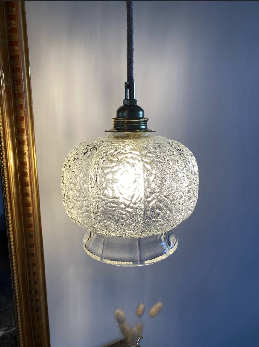 Suspension avec globe vintage en verre transparent