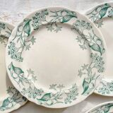 Lot de 6 Assiettes Plates Anciennes Terre de Fer "Lilas" Longchamp XIXe