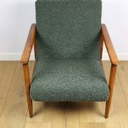 GFM-142 armchair, design by Edmund Homa from the 70s, olive green thick boucle - 2 pieces available
