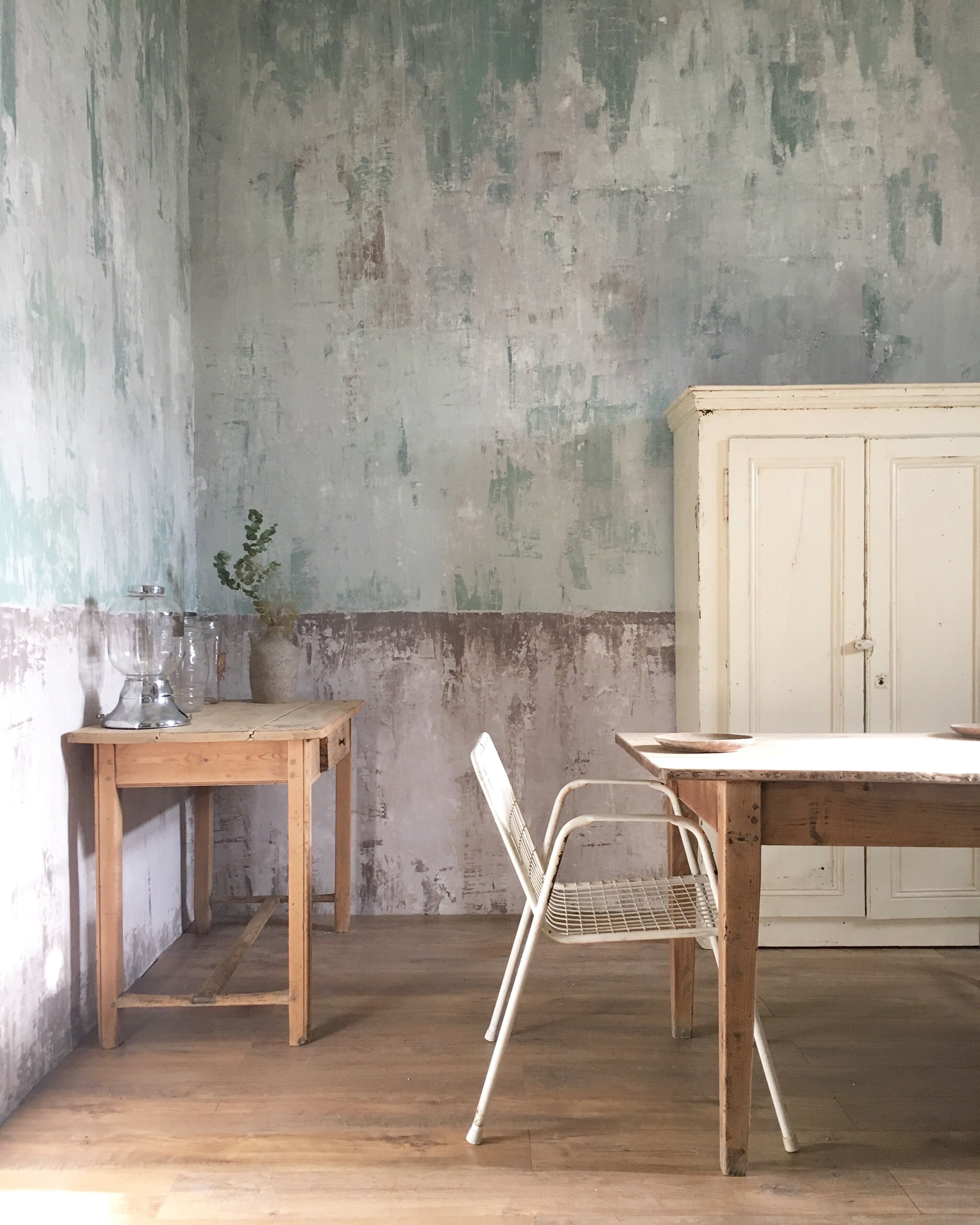 Old wardrobe, aged white patina