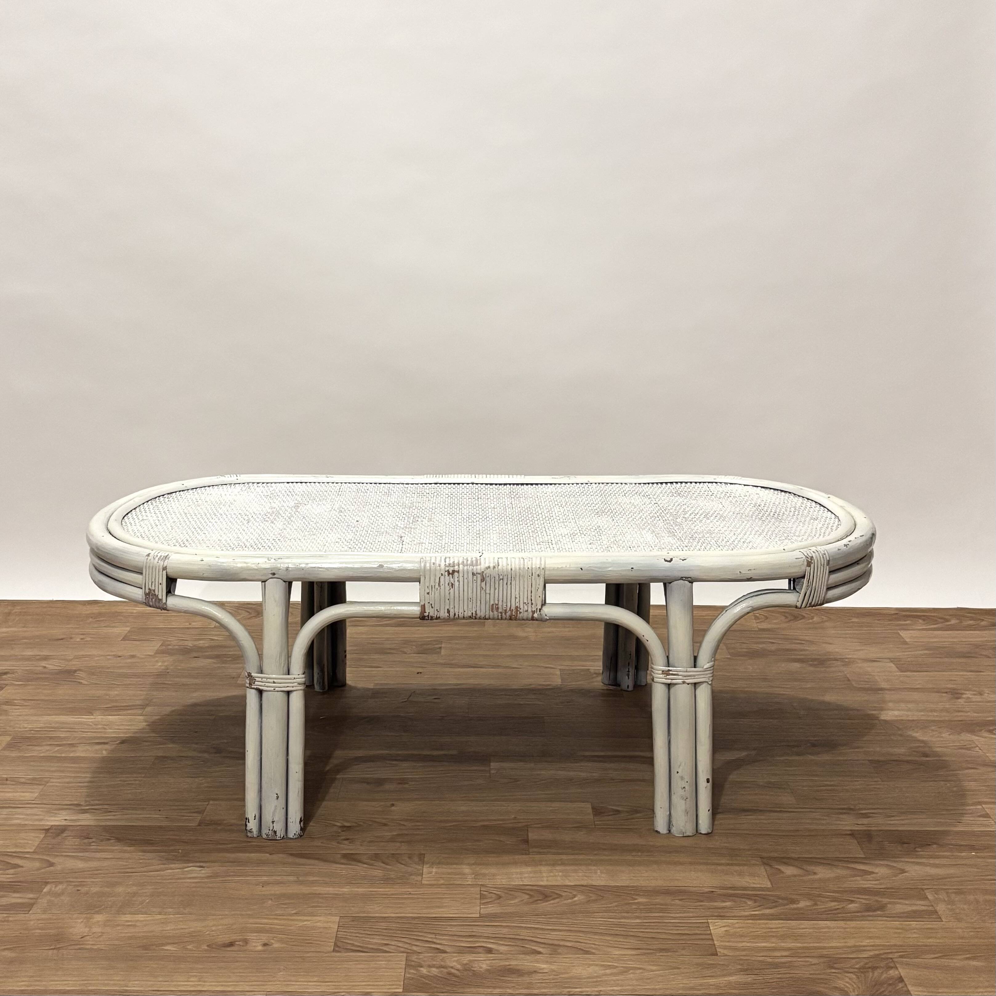 1970s rattan and woven wicker coffee table