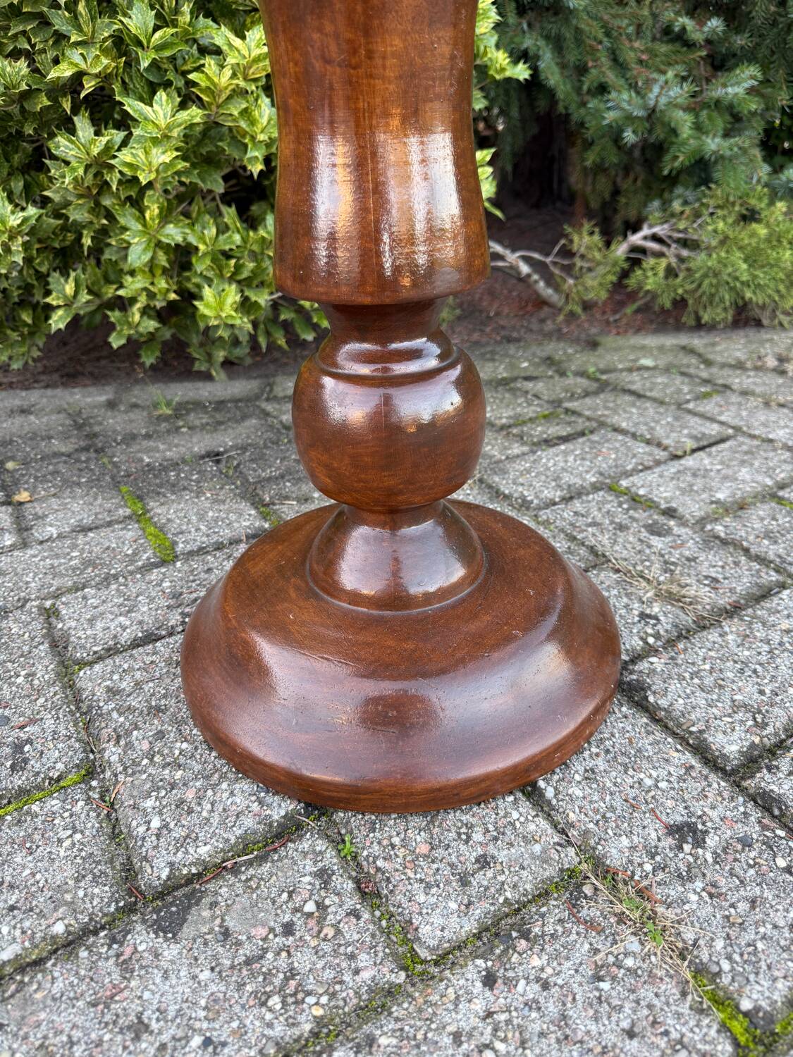 Robust Vintage Wooden Plant Stand, Oak Pedestal Table, Mid Century Pillar for Plants, Rustic Farmhouse Decor, Sturdy Home Accent