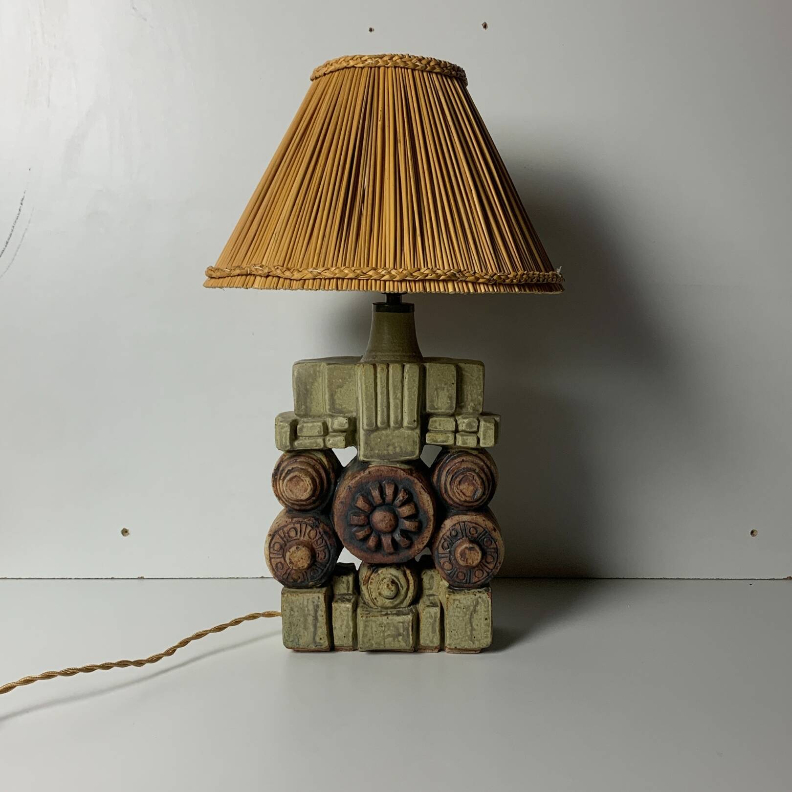 Mid century brutalist ceramic table lamp by Bernard Rooke, 1970s