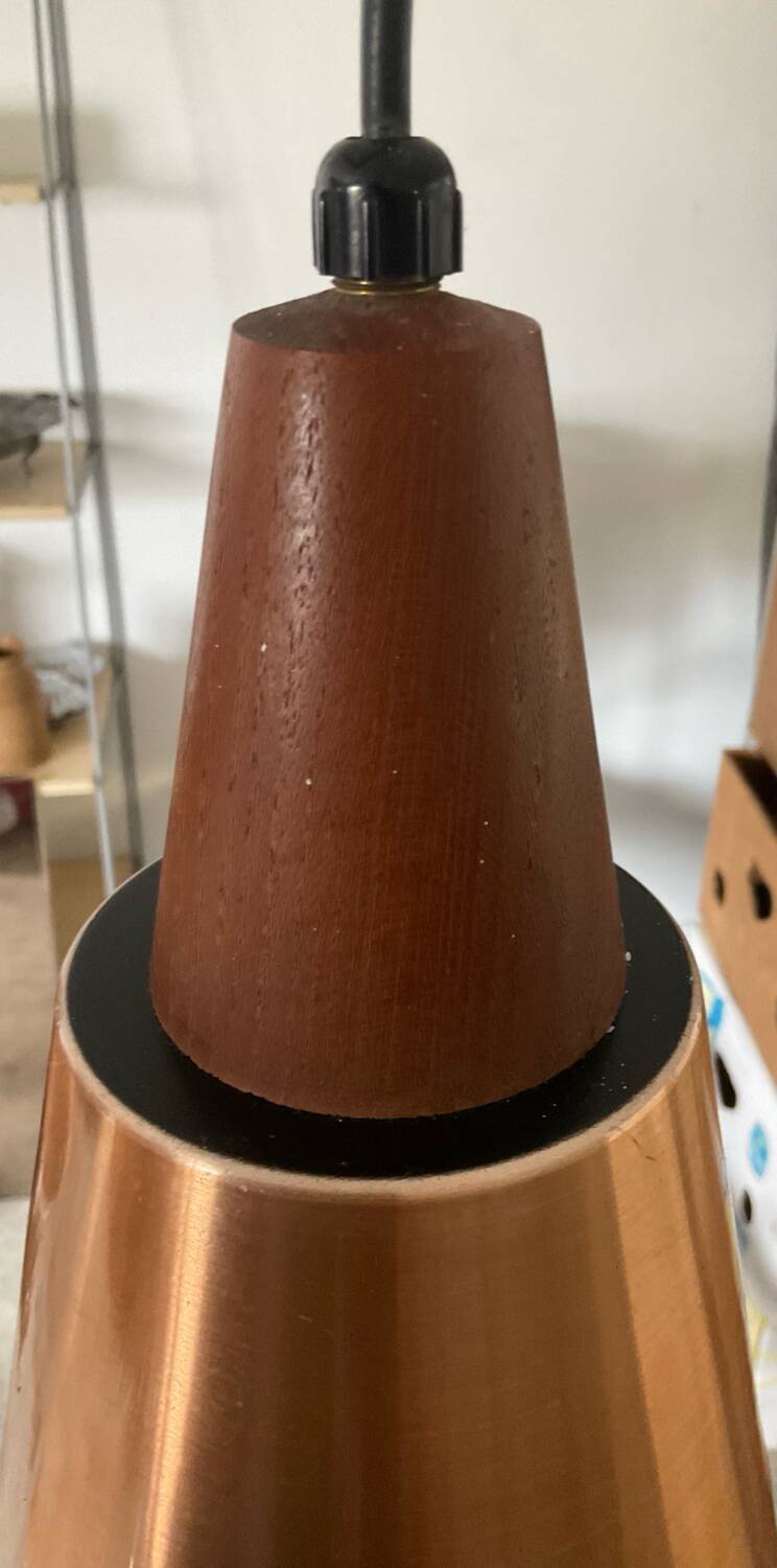 Scandinavian Boomerang chandelier from the 60s in teak, metal and glass