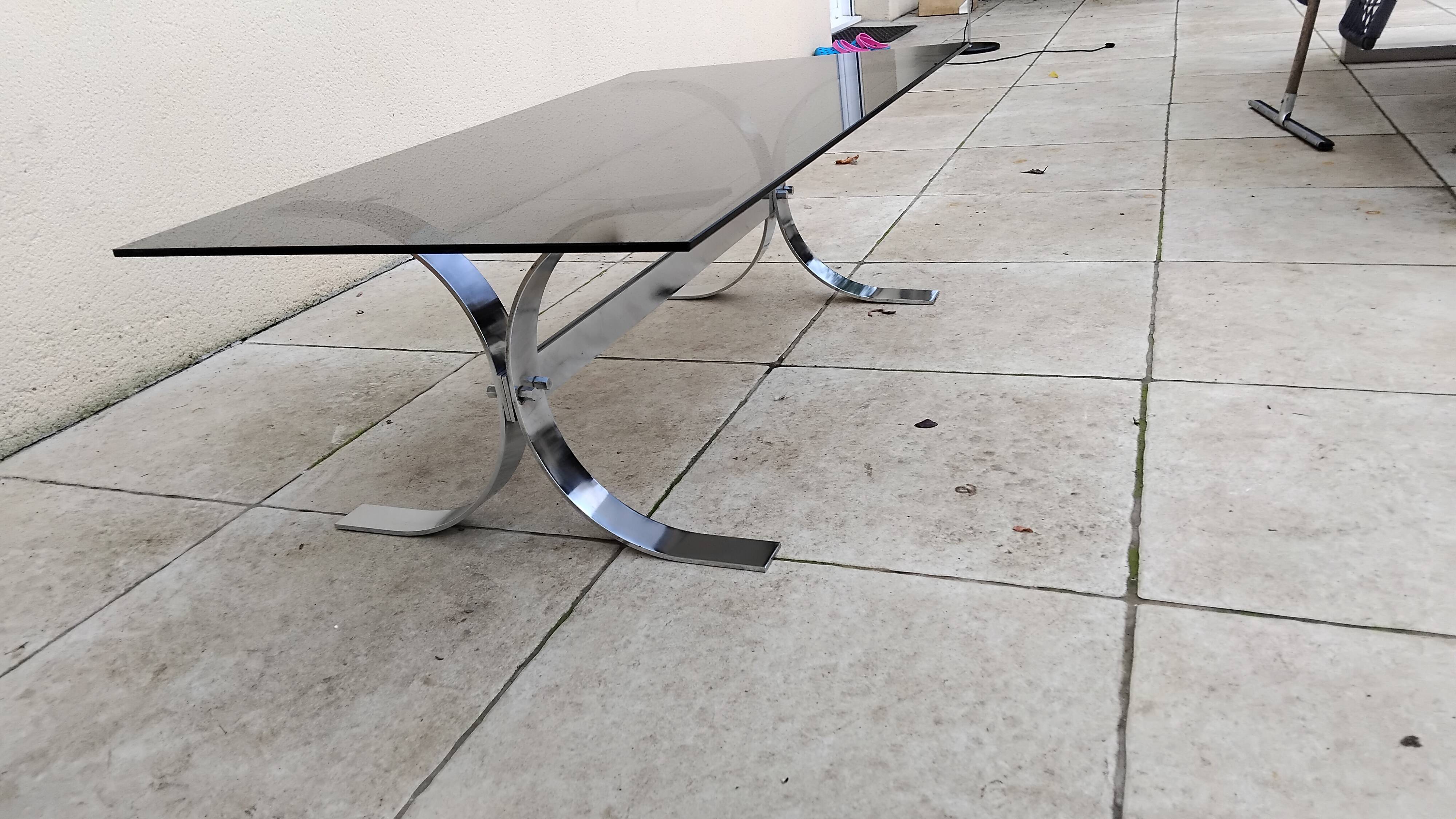 Vintage Design Coffee Table Smoked Glass, Chrome 19