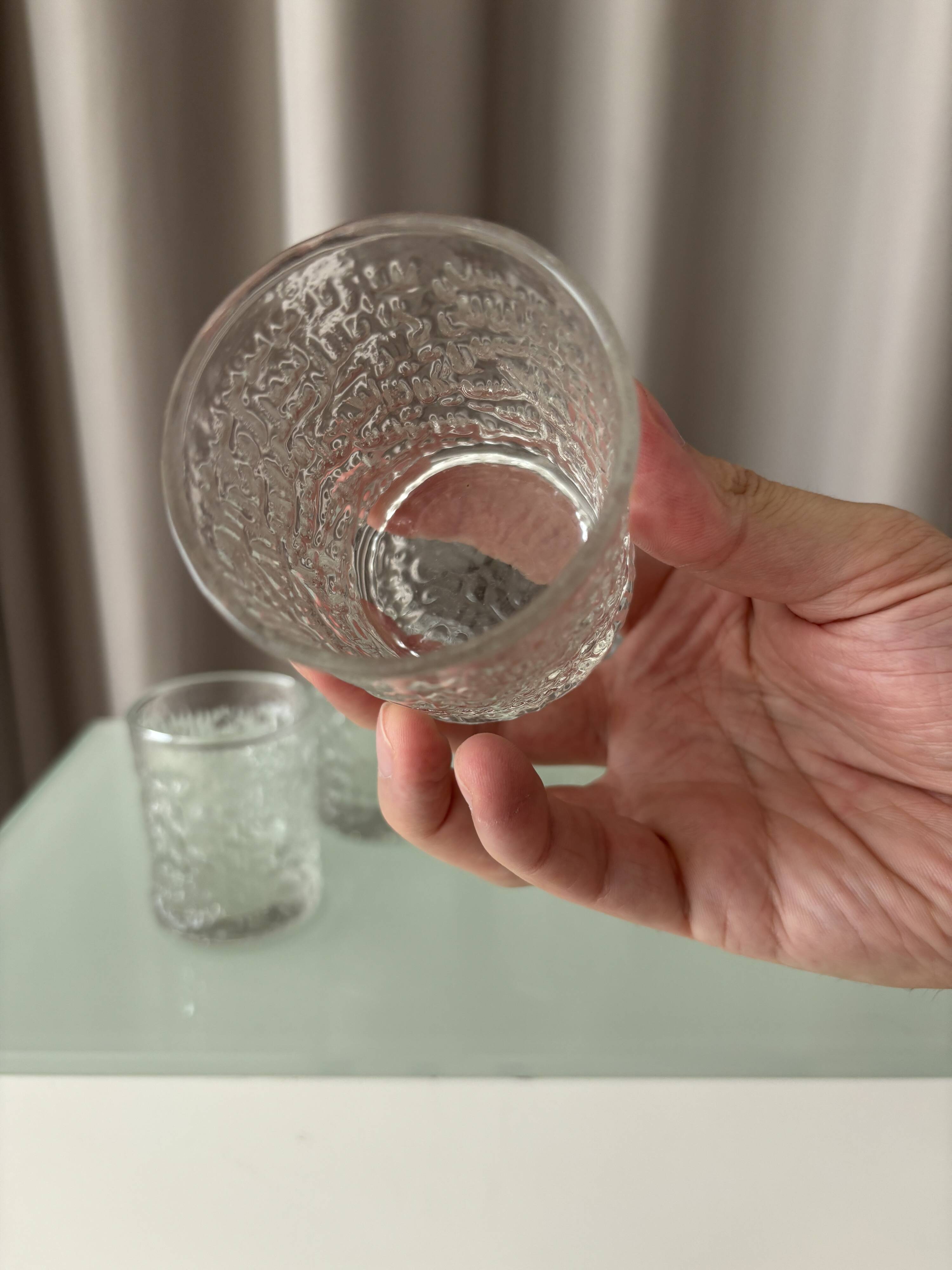 Set of 4 Vintage Ice Textured Shot Glasses / Tealight Holders