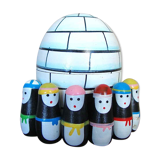 Wooden igloo and 6 little penguins