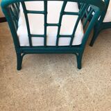 Pair of vintage blue rattan armchairs