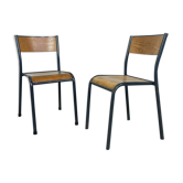 Paire de chaises d’école industrielles grises