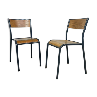 Pair of grey industrial school chairs