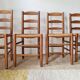 Set of 4 rustic chairs in solid oak and straw.