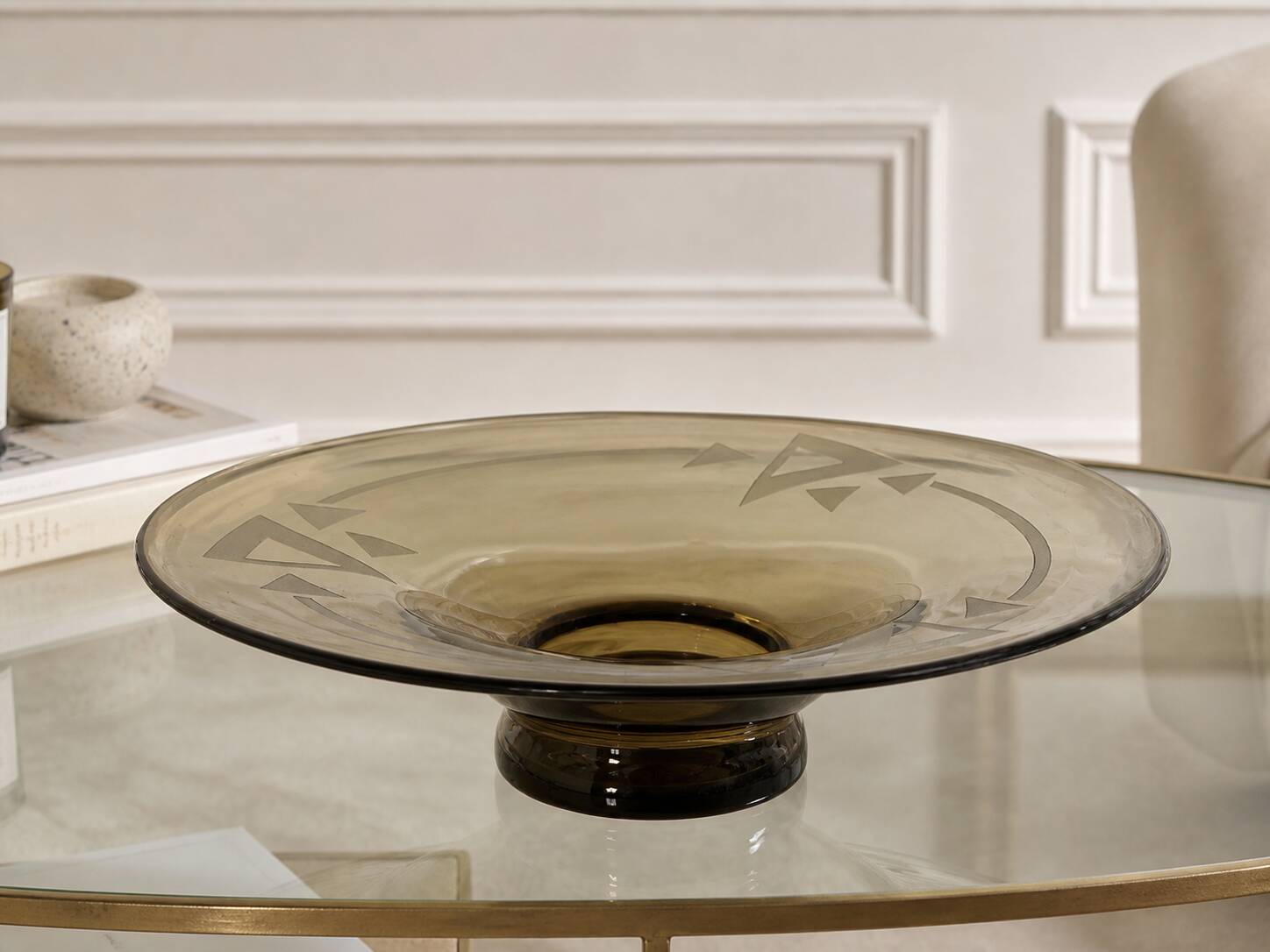 Large Art Deco smoked glass bowl