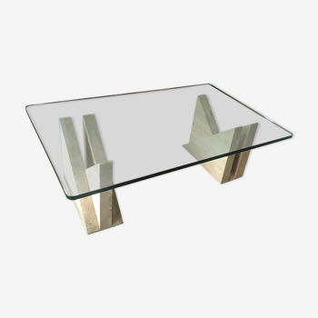 Design coffee table in travertine and glass