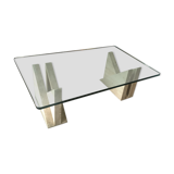 Table basse design en travertin et verre