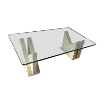 Design coffee table in travertine and glass