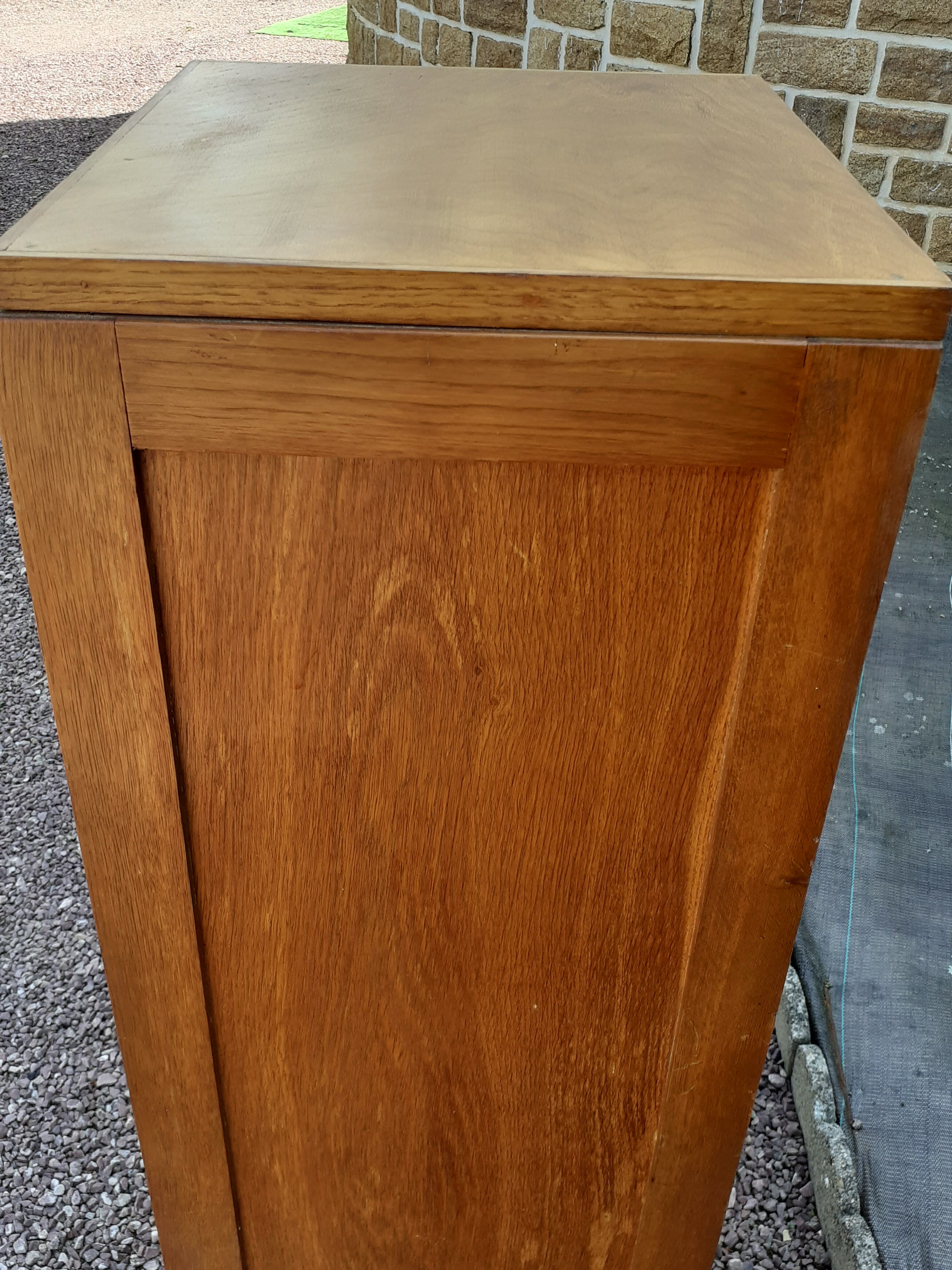 Storage cabinet locker with old wooden curtain