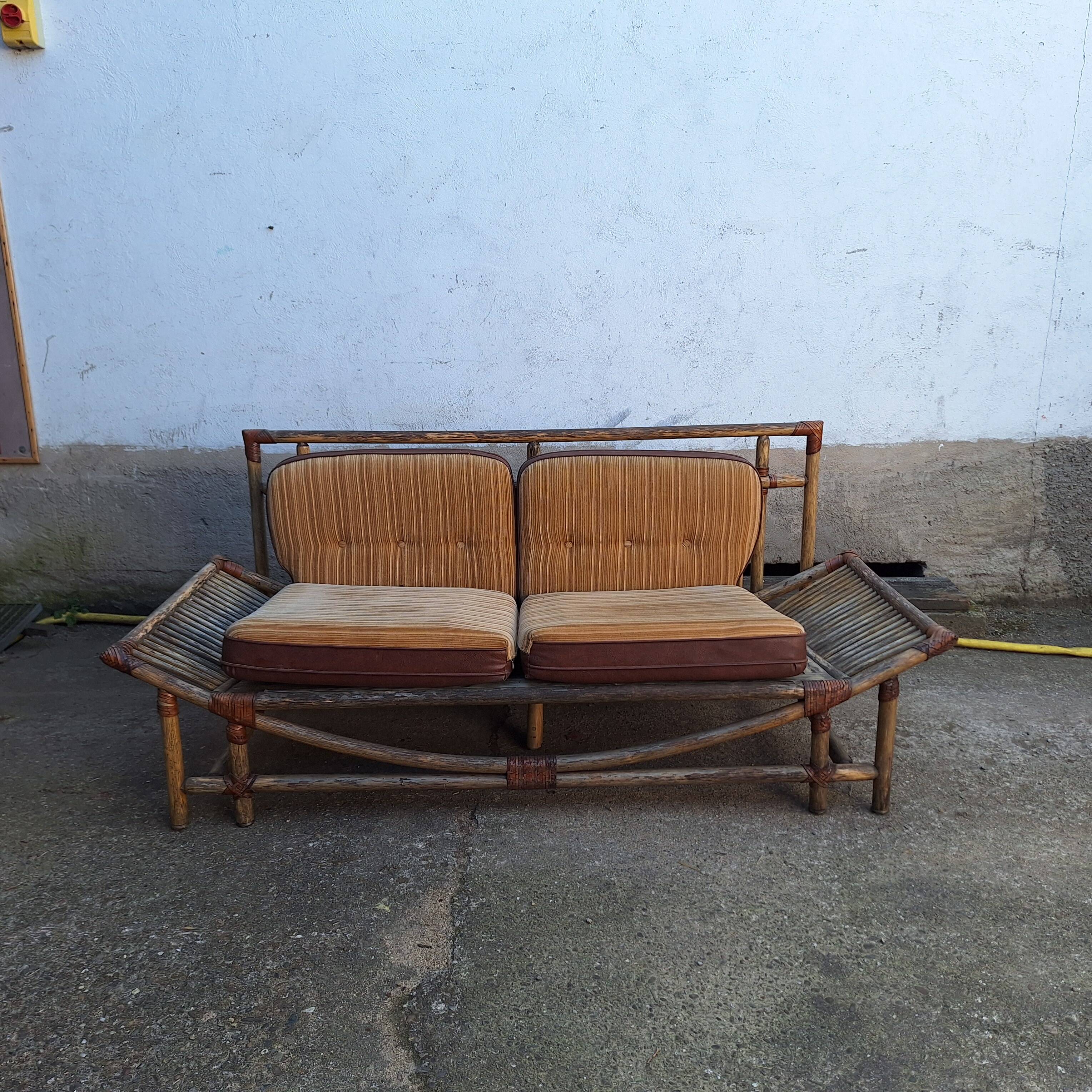 Rattan and bamboo terrace bench