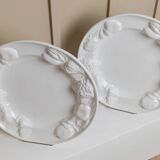 Set of 2 White Ceramic Plates with Sculpted Fruit Relief – Vintage Italy 1980s Mid-Century Decor