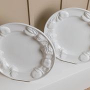 Set of 2 White Ceramic Plates with Sculpted Fruit Relief – Vintage Italy 1980s Mid-Century Decor