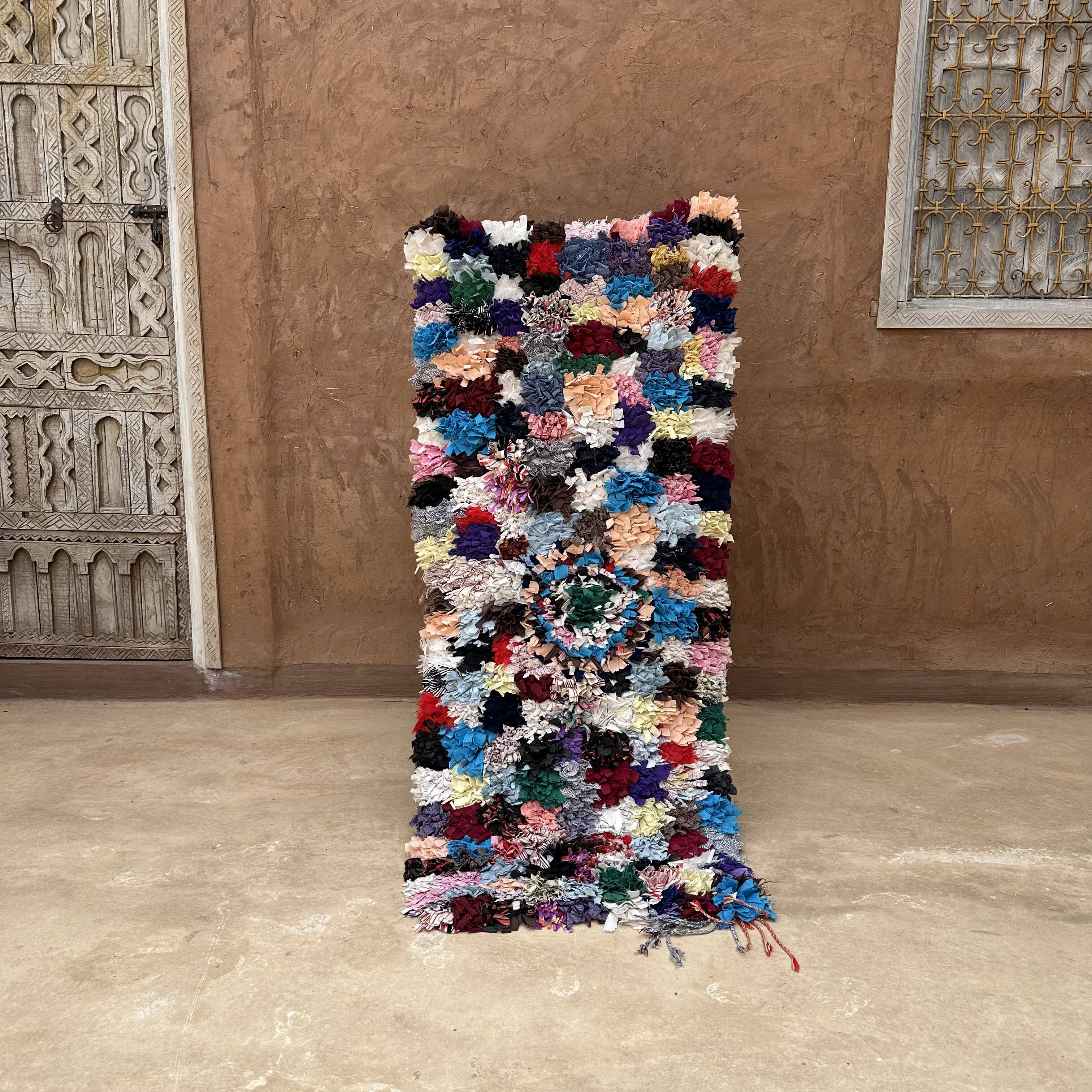 Colorful Boucherouite Berber rug - 63 x 162 cm