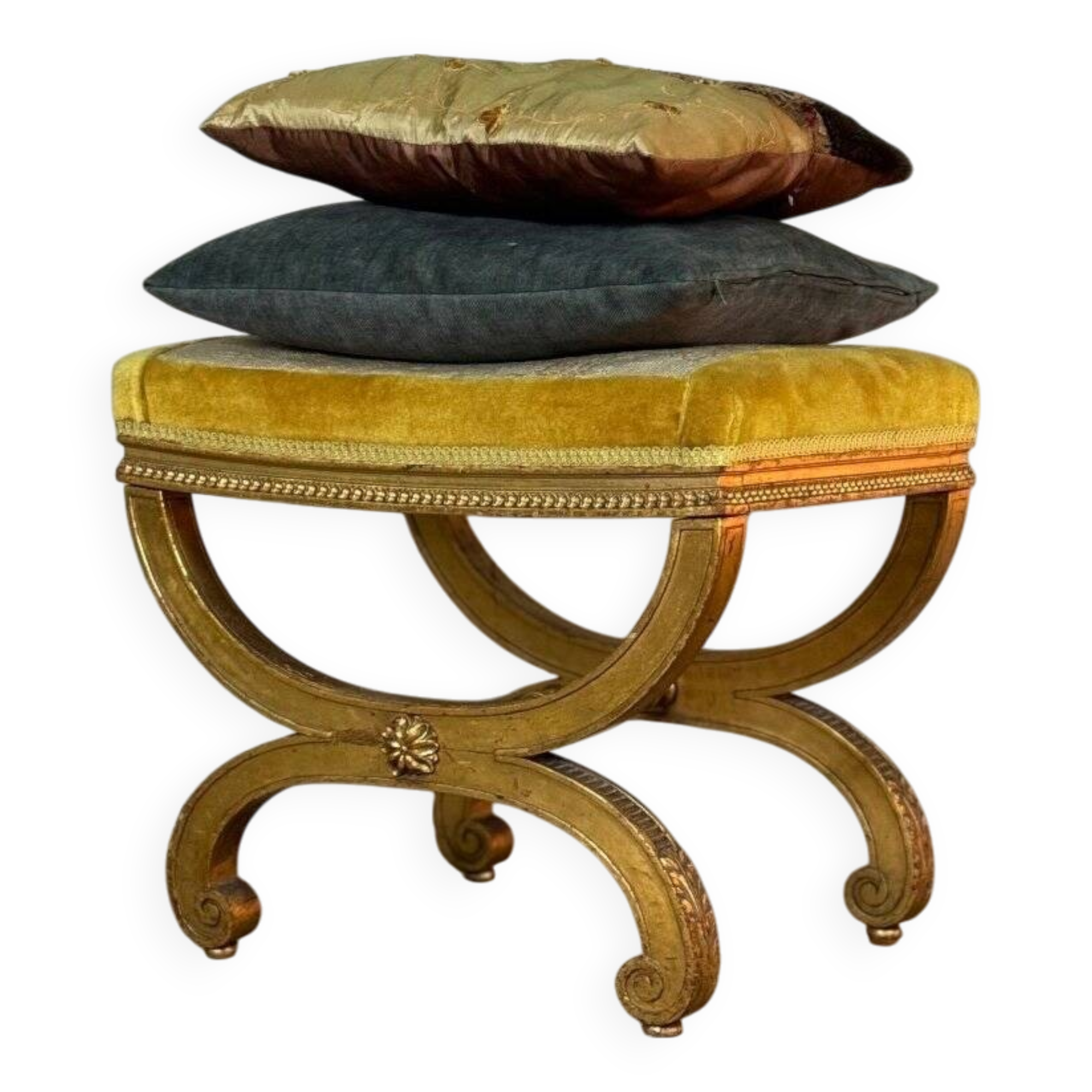 Louis XVI Style Carved and Gilded Wooden Stool Circa 1880