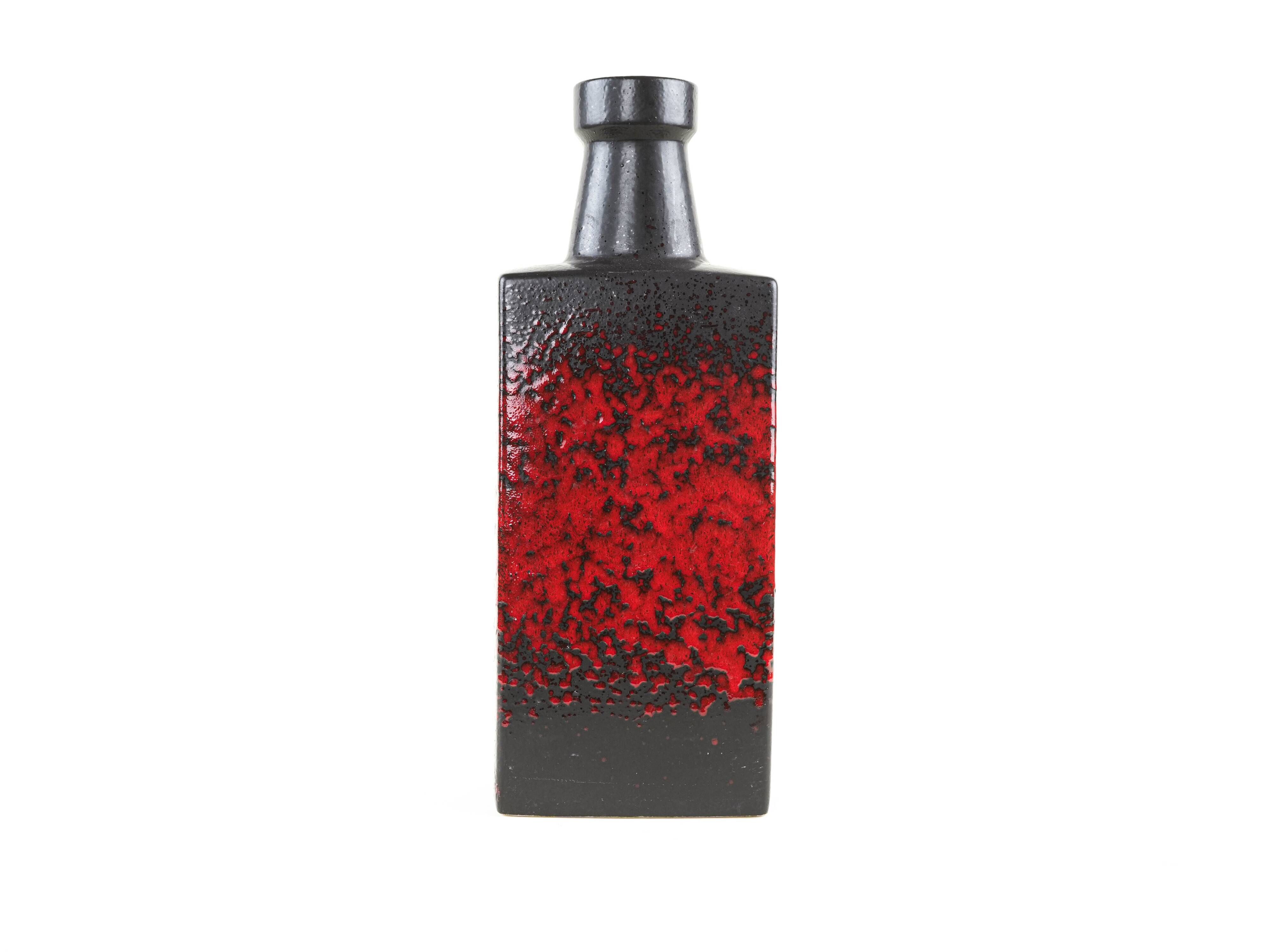 West Germany ceramic vase in black and red, glazed pottery from the 1970s