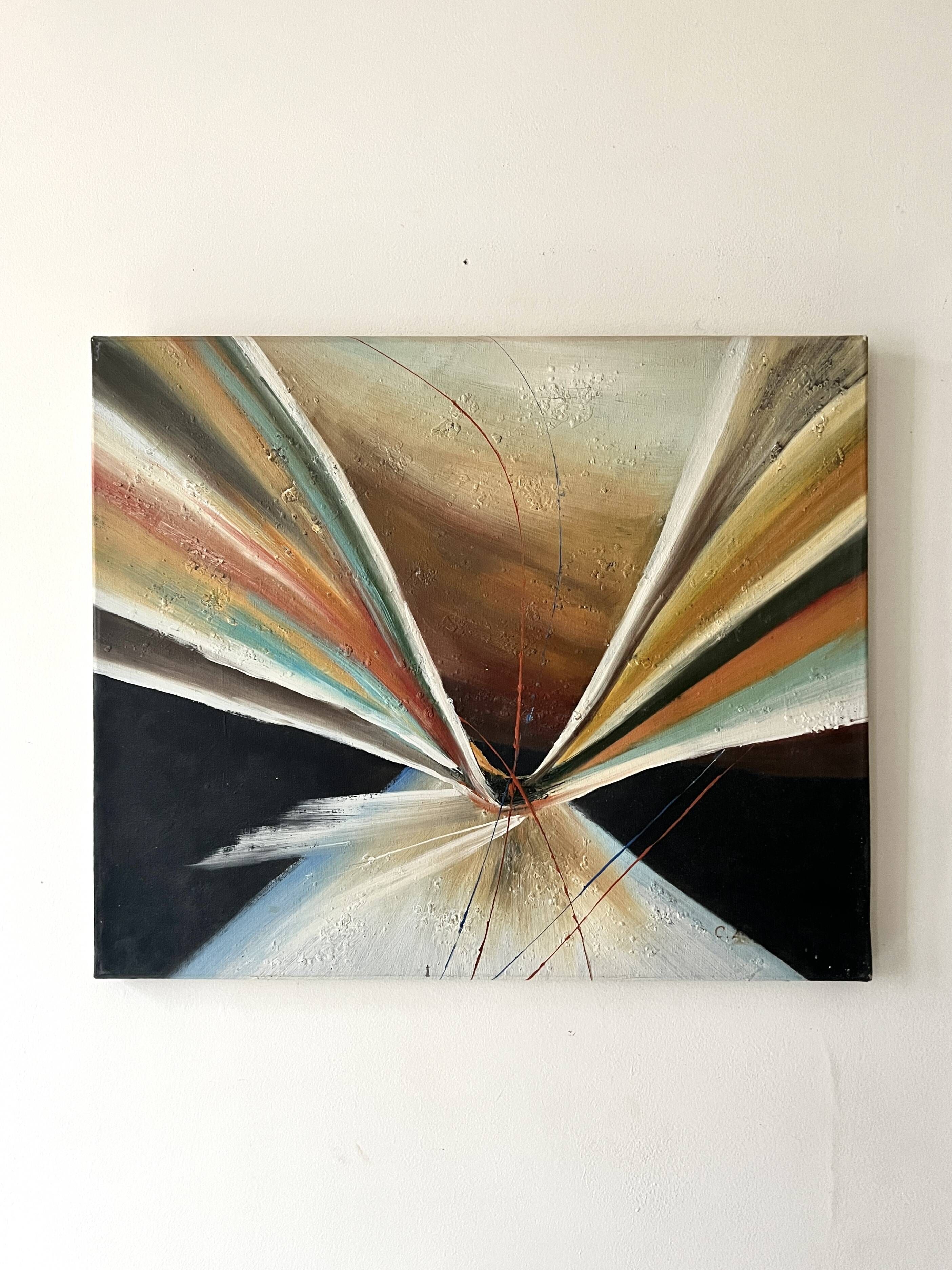 Large abstract modernist painting & original oil signed on canvas