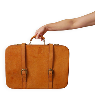 Vintage leather suitcase storage box for toy retro decorative object