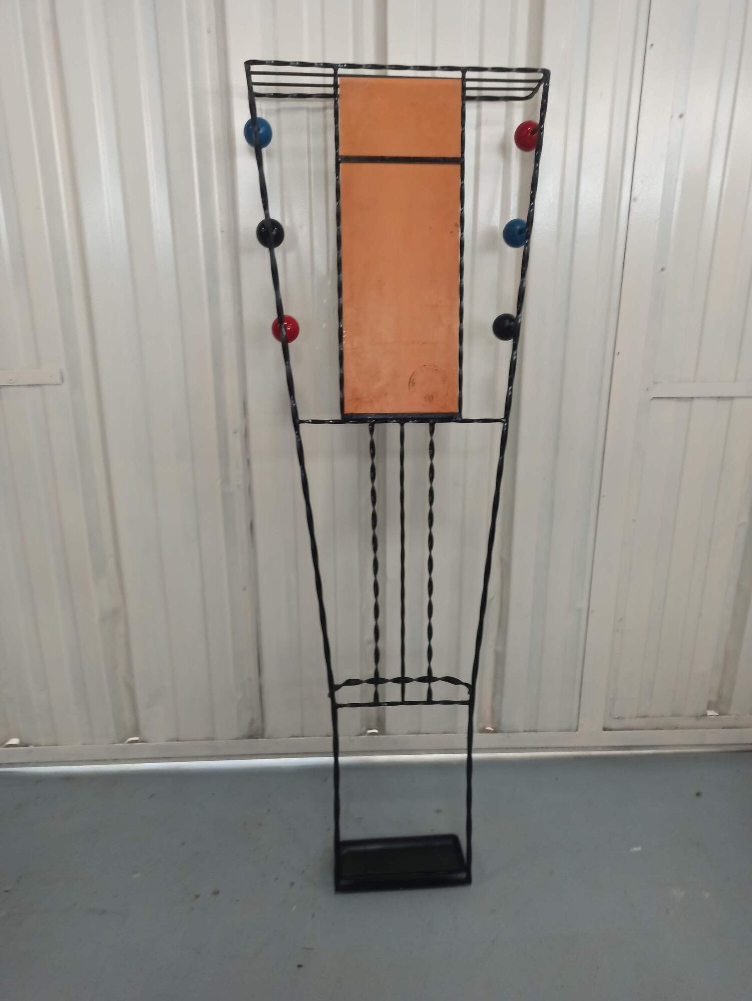 Iron cloakroom wall-mounted port multicolored balls mirror door umbrellas hats circa 50