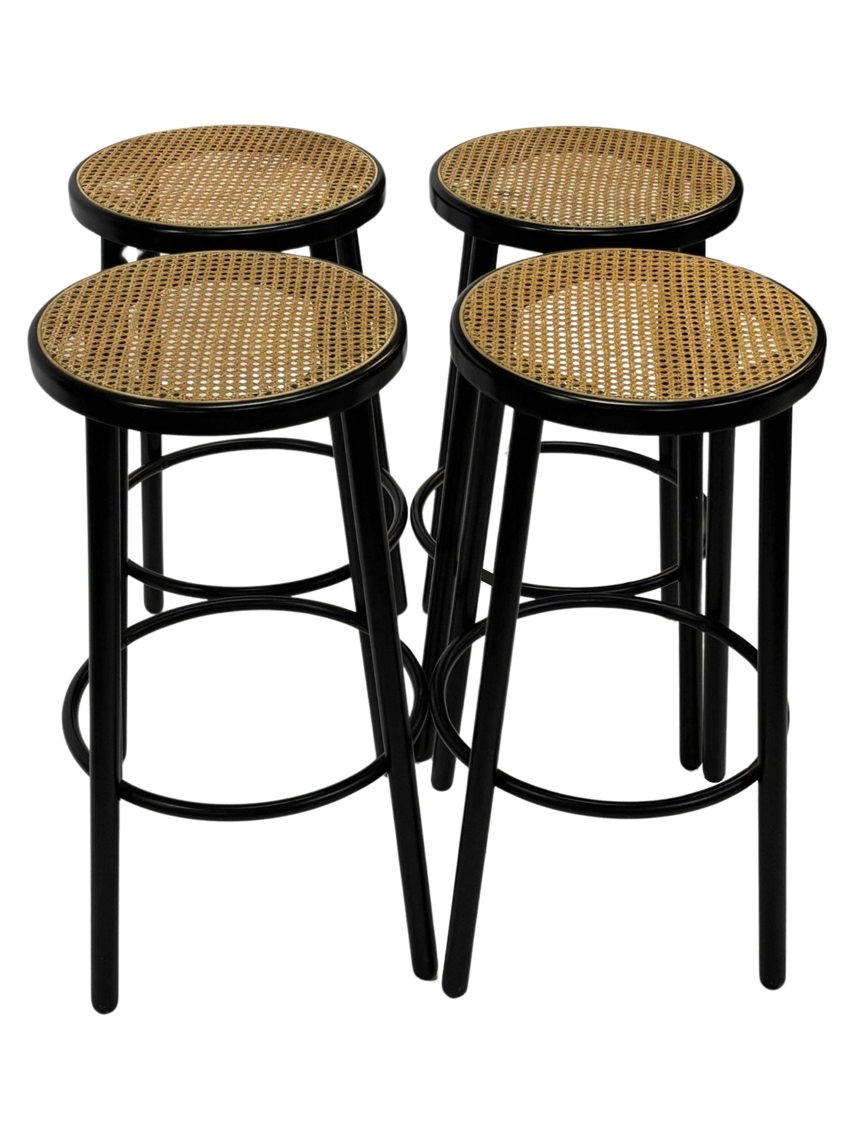 Set of four vintage bar stools - webbing Italian design
