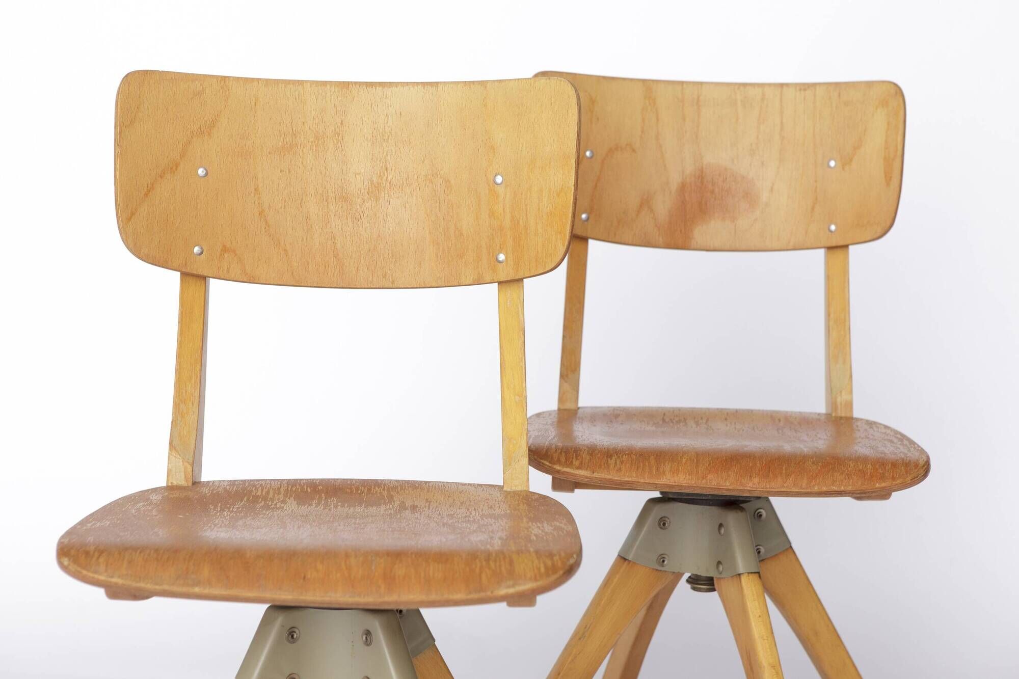 Pair of Vintage Casala Swivel Chairs, 1970s German Industrial Beechwood
