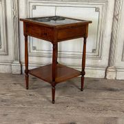 Refreshment table in mahogany, grey marble top, two zinc buckets, 18th century.