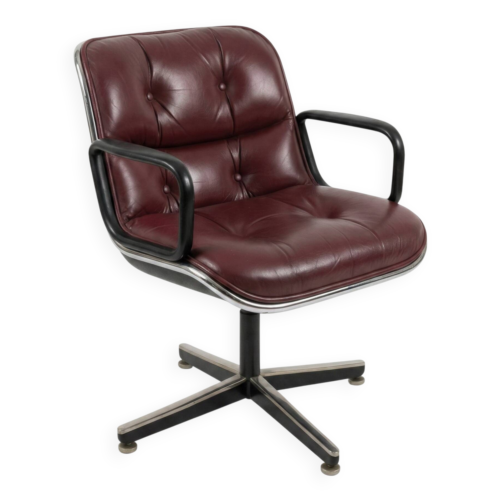 Charles Pollock Executive Armchair for Knoll Vintage Bordeaux Leather 1970