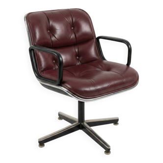 Charles Pollock Executive Armchair for Knoll Vintage Bordeaux Leather 1970