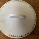 Sugar bowl or candy dish in white earthenware with yellow and gold frieze decoration