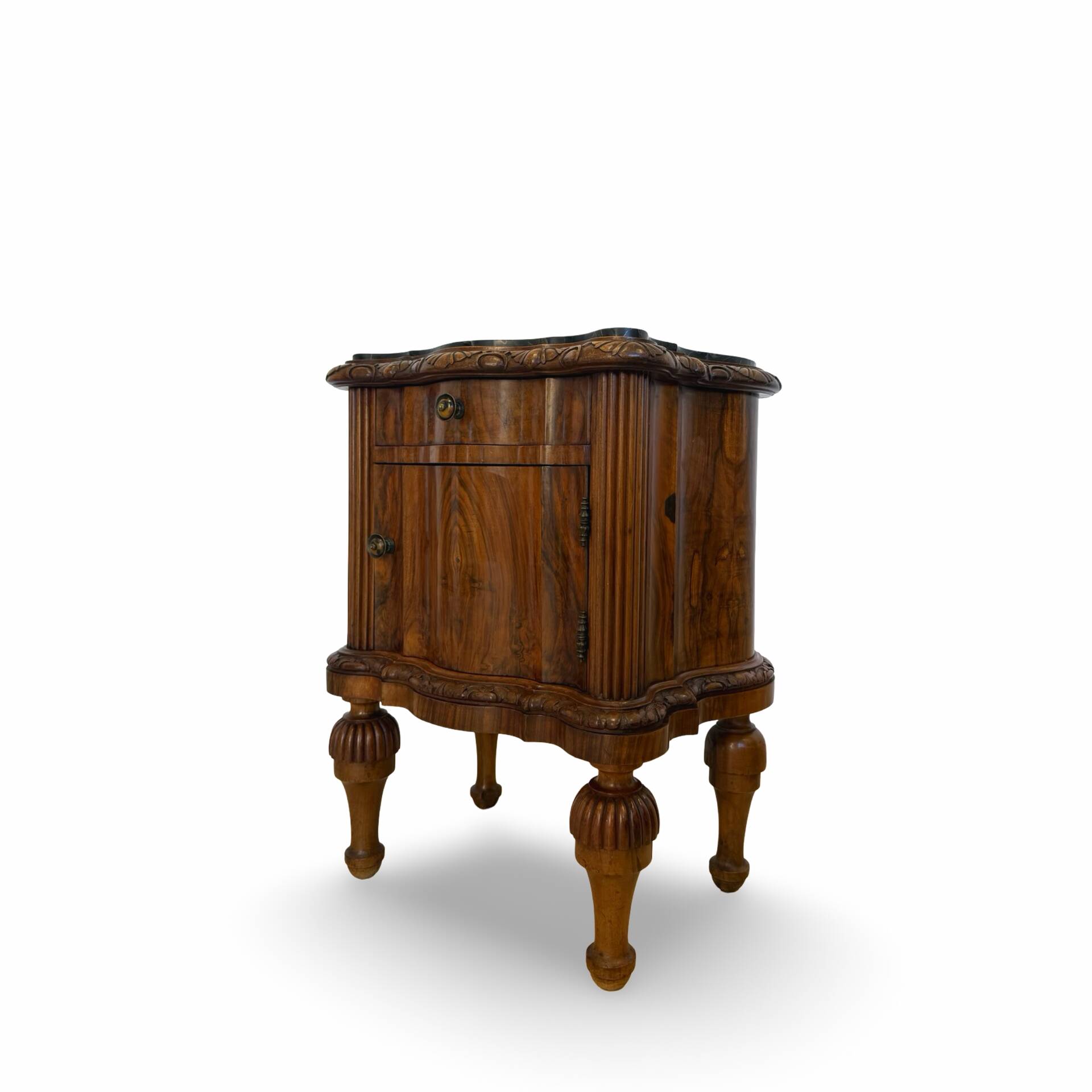 art deco walnut serpentine nightstands, 1920s