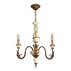 Vintage French 3-Light Chandelier White Wood & Bronzed Effect Metal