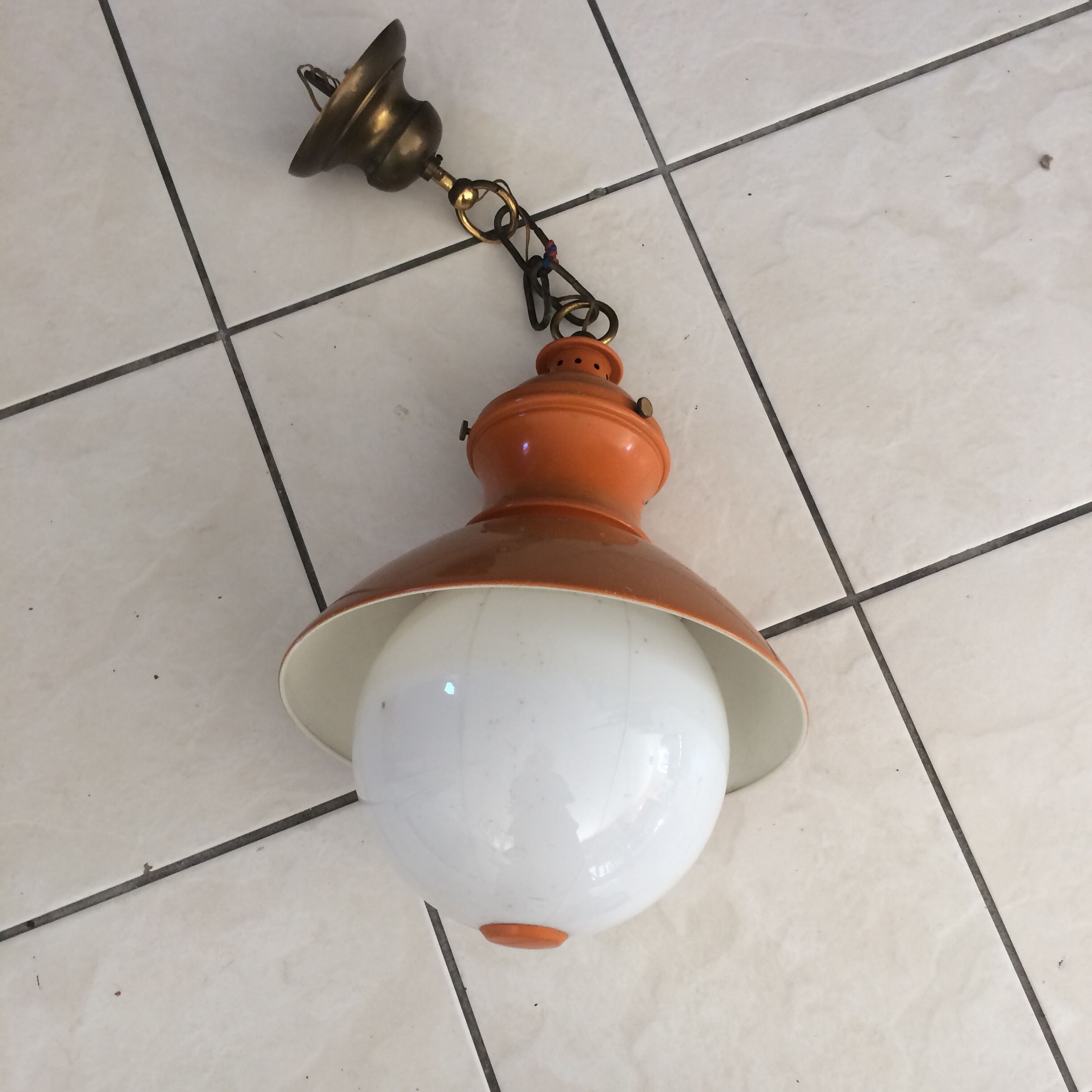 Orange hanging map 70 years  metal and glass globe