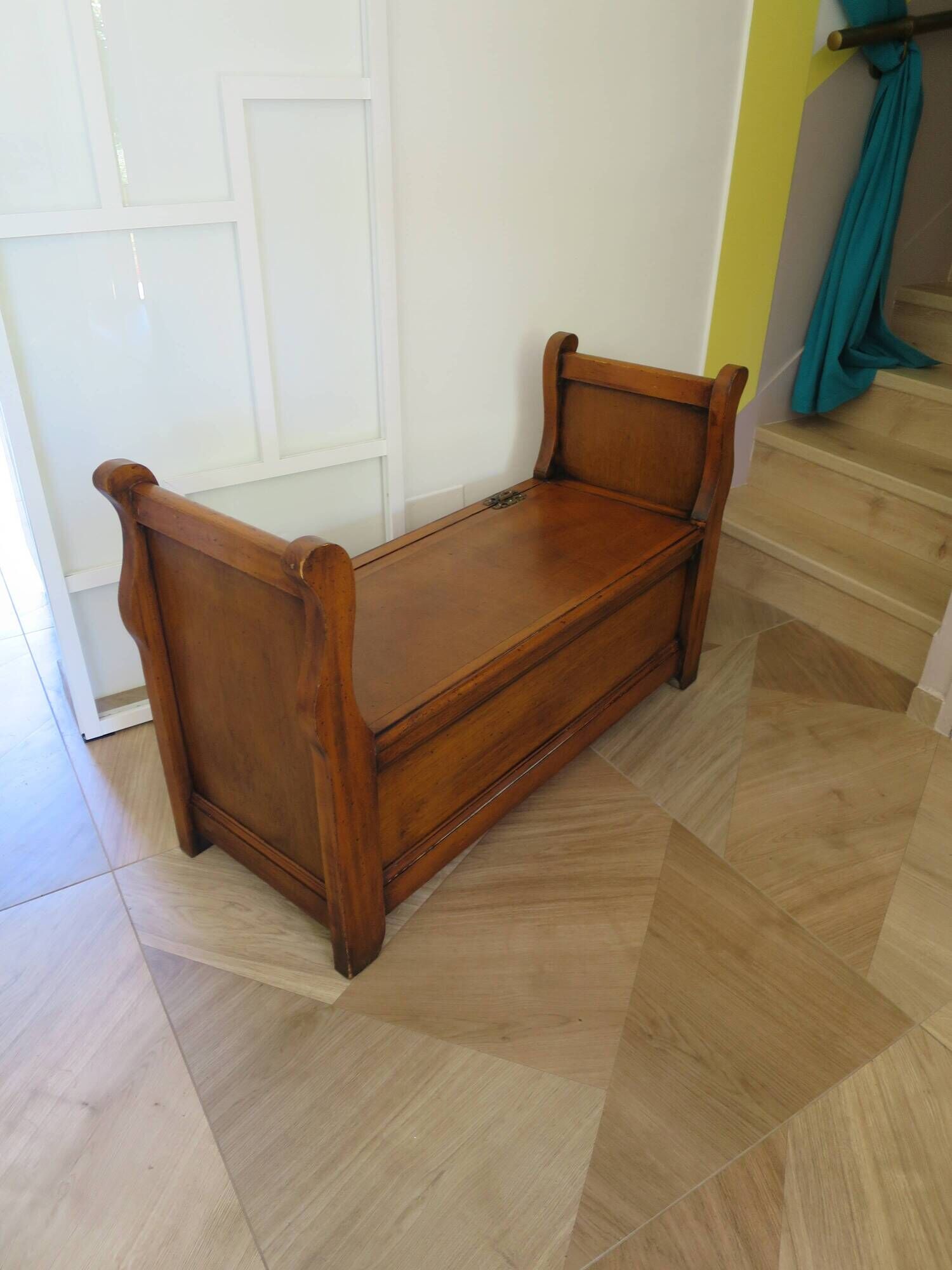Rare entrance bench - Old chest bench - toy chest - oak color