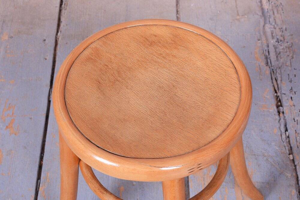 Mid-Century Stool in Sold Beech and Plywood, Czech, 1950s