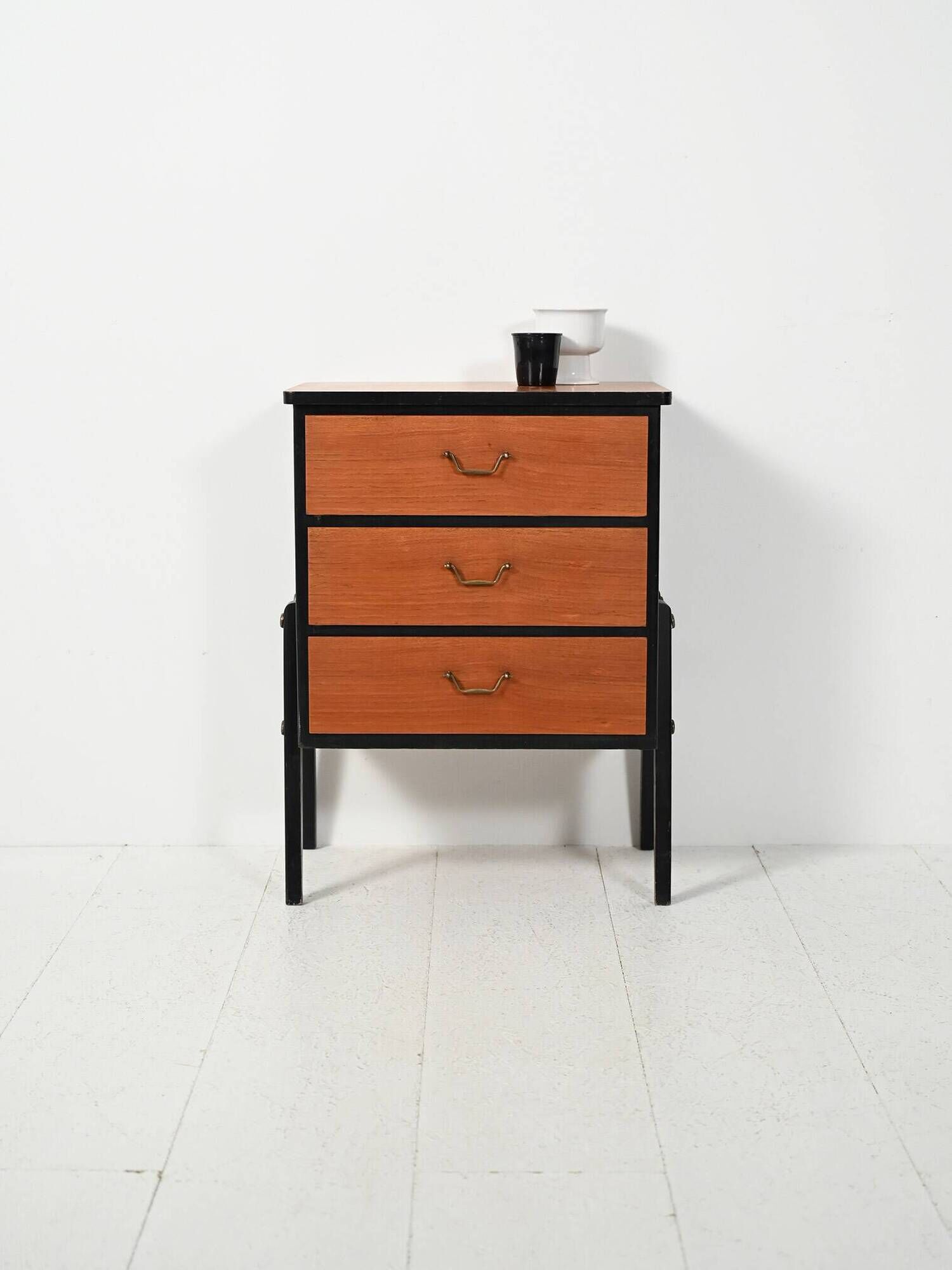 Small Scandinavian black lacquered chest of drawers from the 1950s